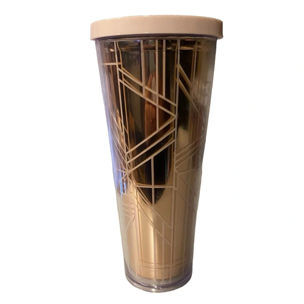 STARBUCKS 2017 Venti Cold Cup Tumbler Rose Gold Pink With Lid No Straw